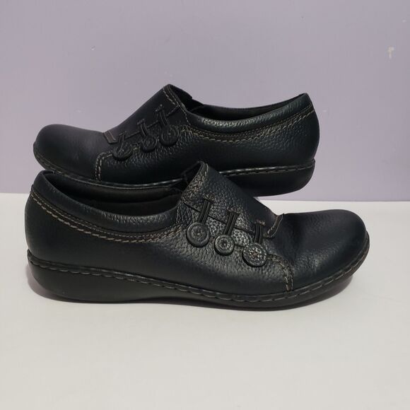 Clark's Black Pebbled Leather Women's Shoes Sz 10 M - Picture 1 of 8